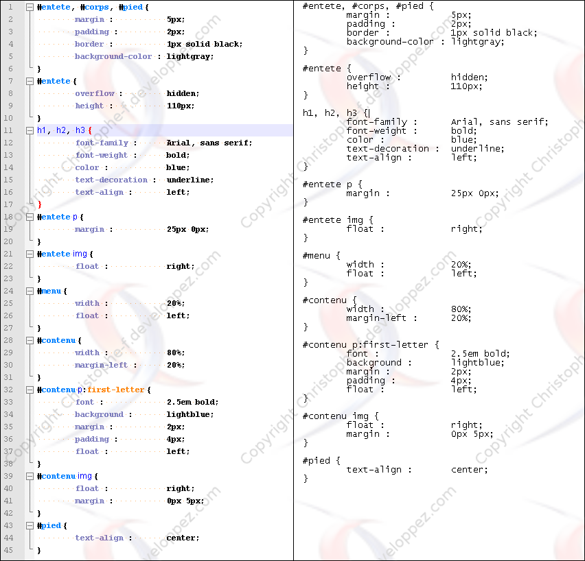 Comparaison entre Notepad++ et le Bloc-notes de  Windows : l'un possédant la coloration syntaxique, l'autre pas